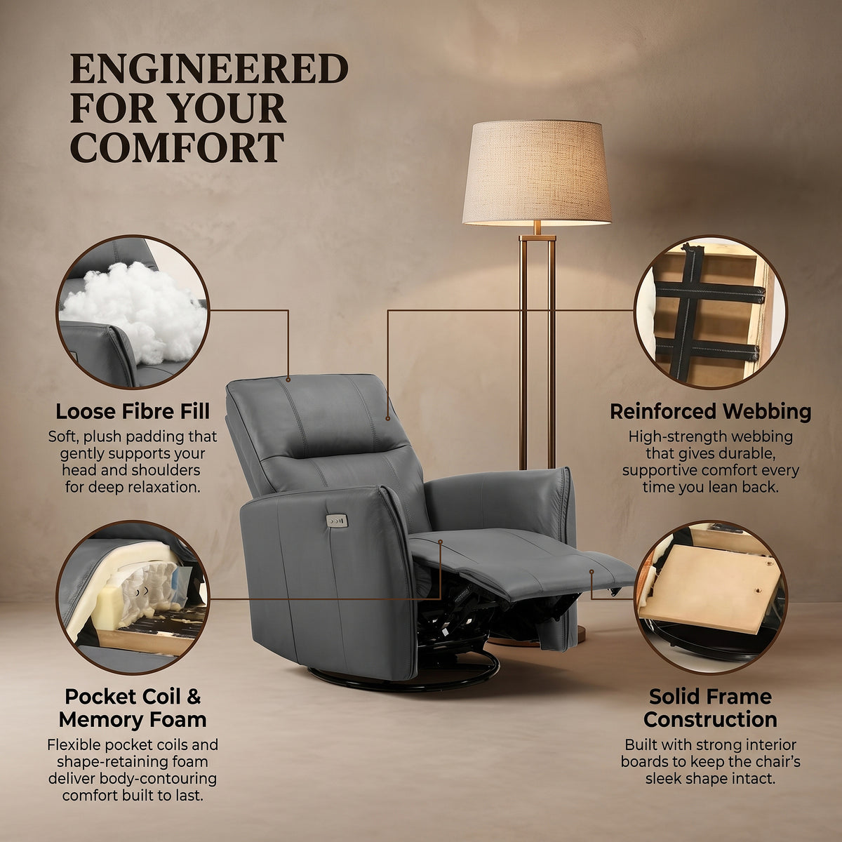 Galano 31.5" W Genuine Leather Power Lift Recliner with Swivel, Glider and USB Charging
