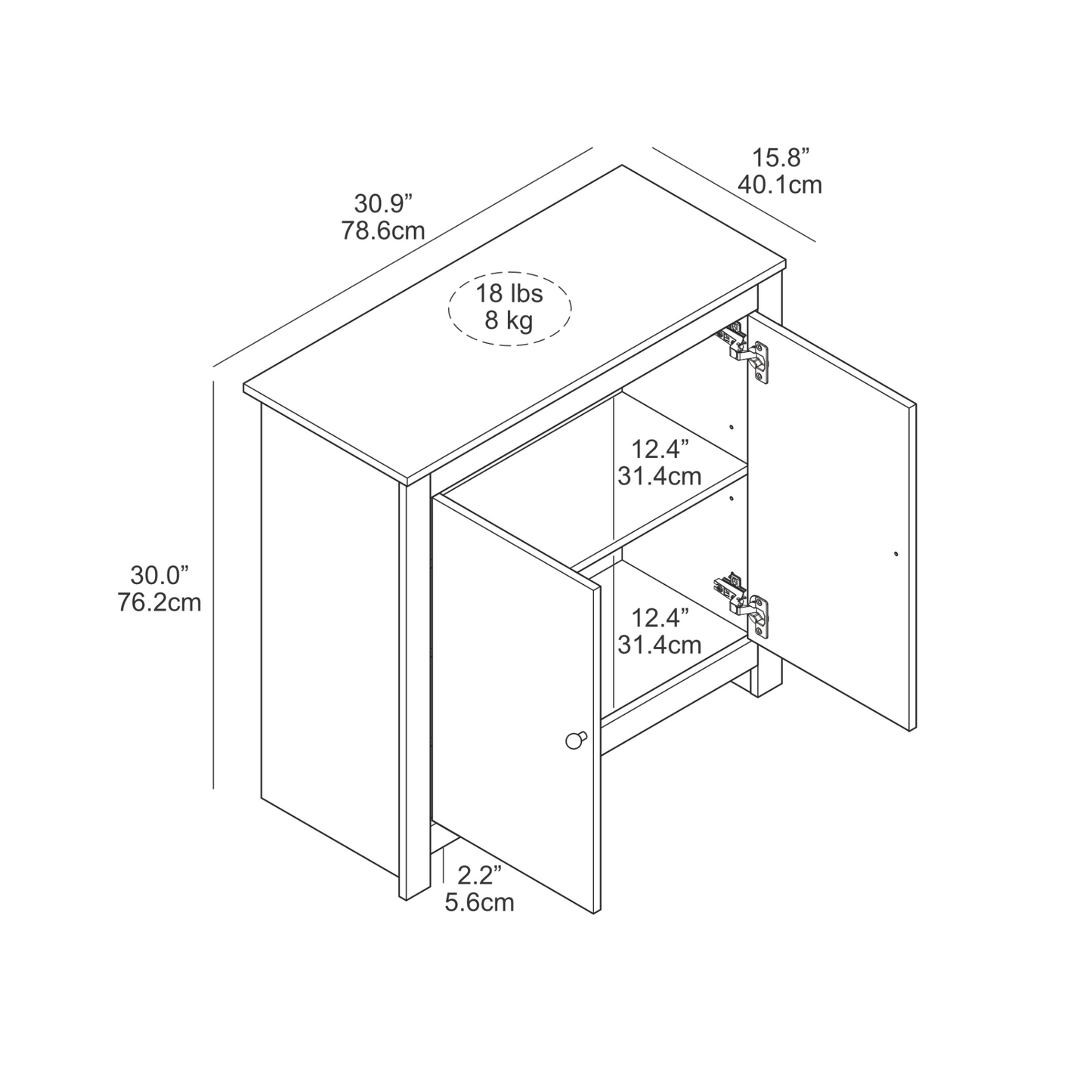 Galano 2-Door Accent Cabinet with Chevron Doors in Amber Walnut 30.9" W x 15.8" D x 30" H