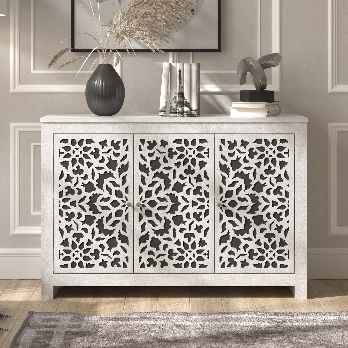 Galano 3-Door Sideboard with Decorative Cutout Doors 44.3" W × 15.7" D × 30" H
