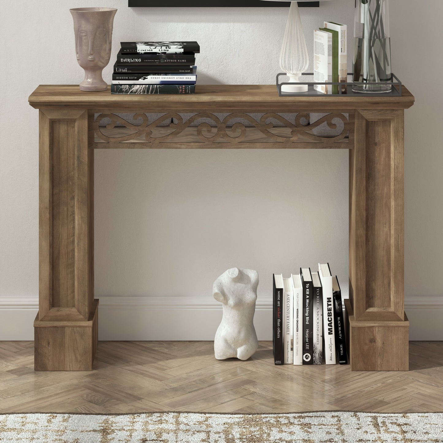 Galano Console Table with Decorative Cutout Design in Brown 46.5" W x 11.6" D x 45.9" H