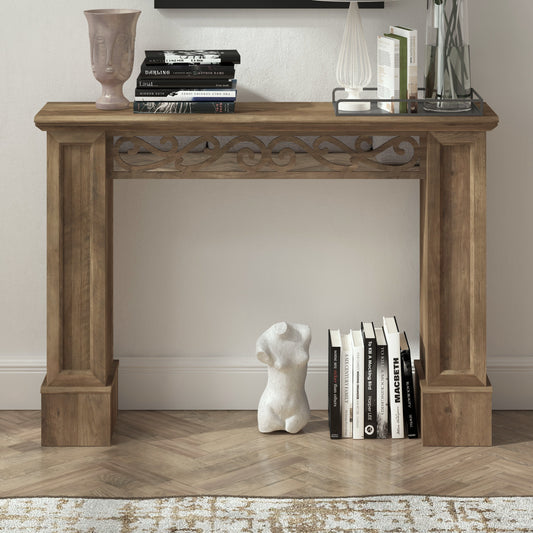 Galano Console Table with Decorative Cutout Design in Brown 46.5" W x 11.6" D x 45.9" H
