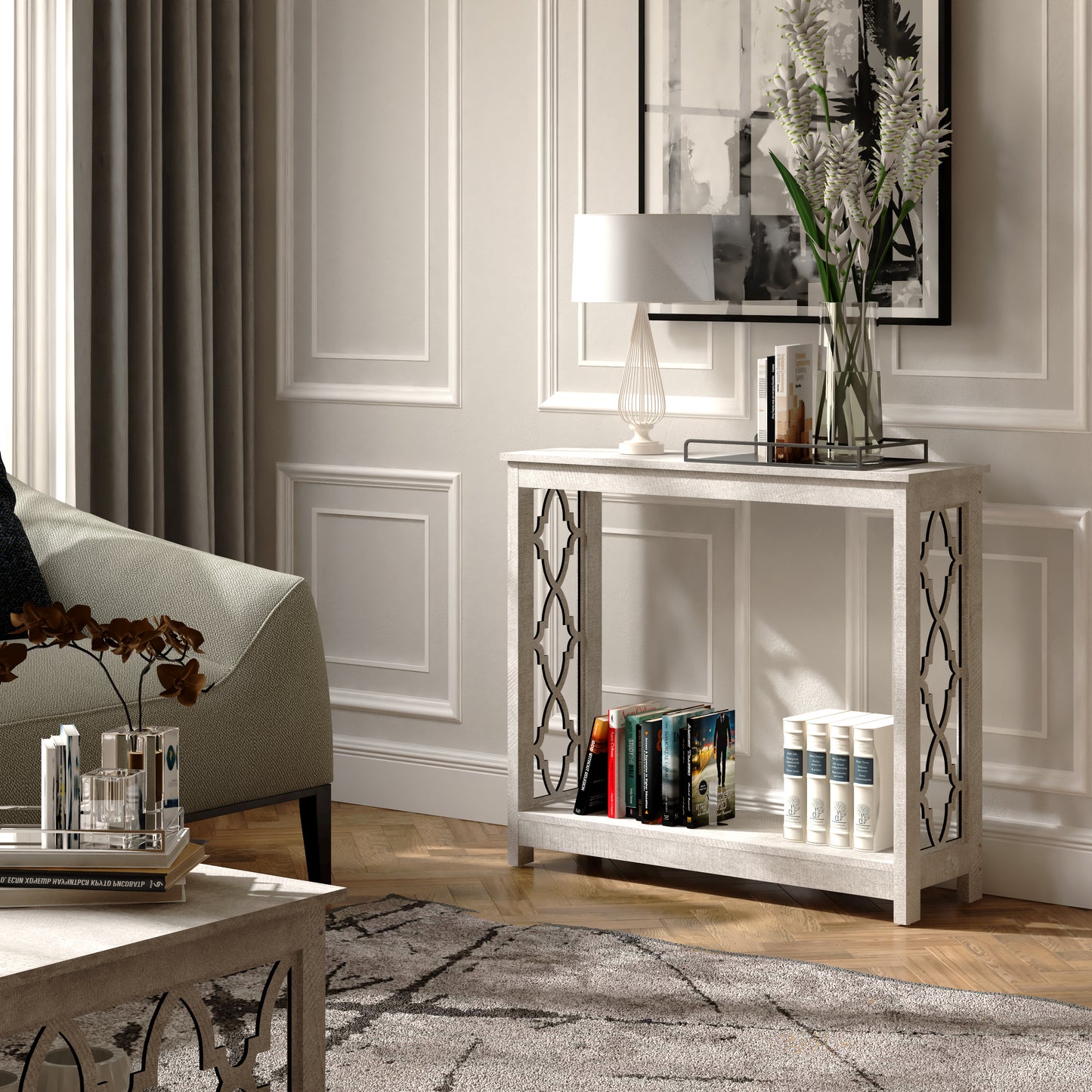 Galano Wood Console Table with Lower Shelf 38.1" W x 11.6" D x 31.5" H