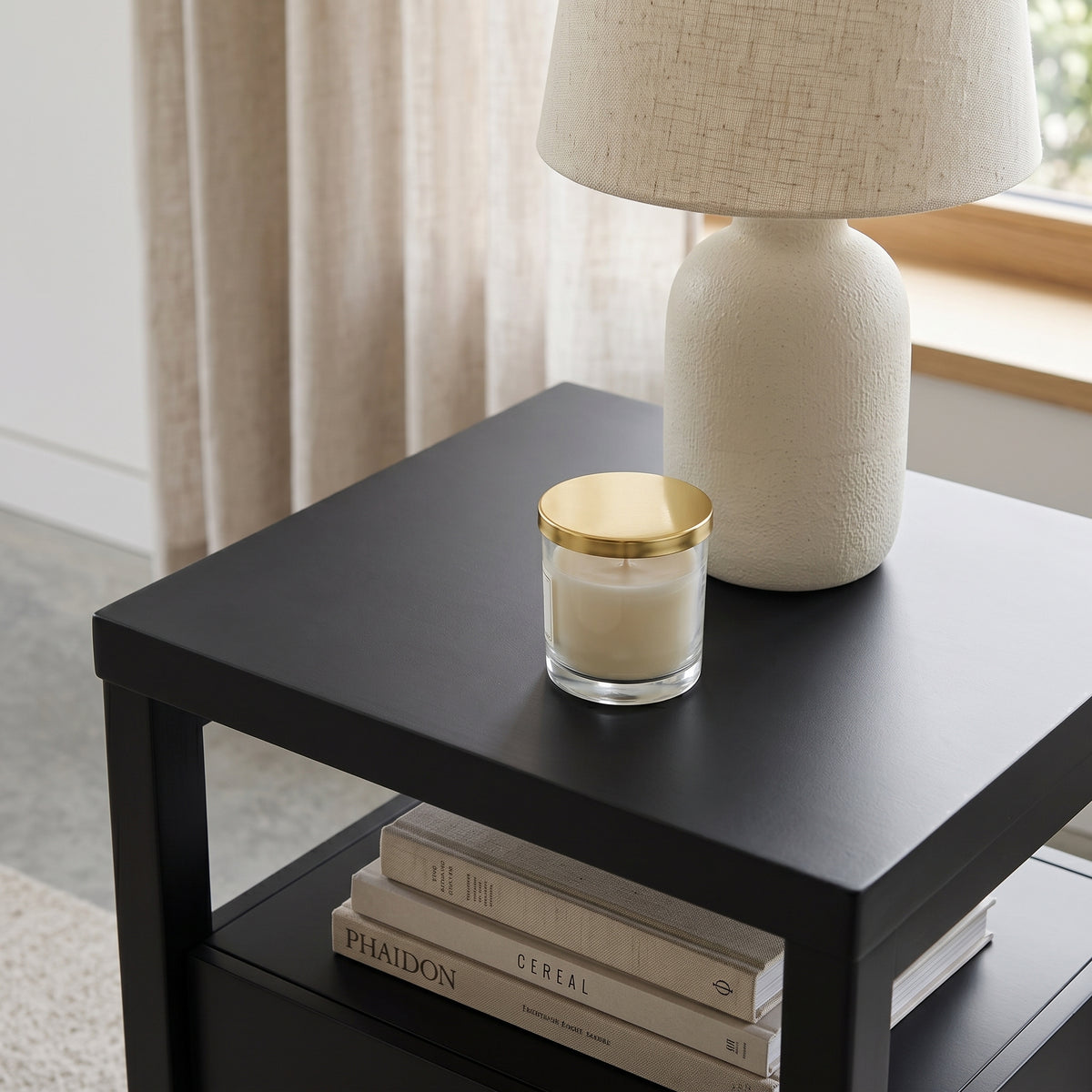 Galano 23" H Modern 2 Drawer Nightstand Bedside Table with Open Storage Shelf - Black