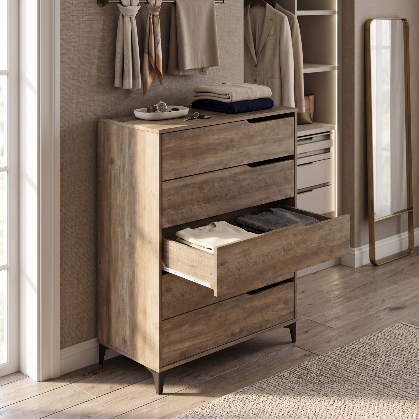 Galano Modern 5-Drawer Tall Dresser for Bedroom with Interlocking Drawers & Metal Slides, 30.7" W