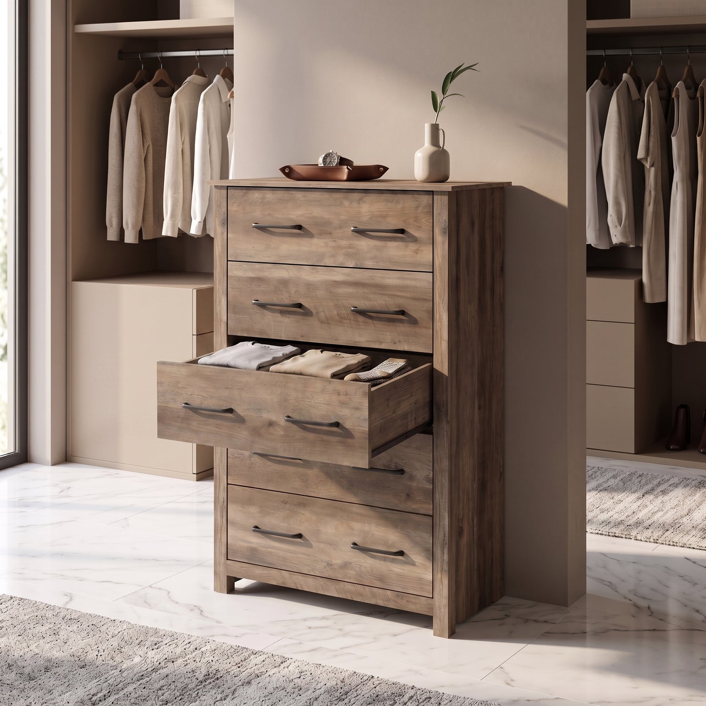 Galano 5-Drawer Tall Dresser for Bedroom with Interlocking Drawers & Anti-Tip Kit, 31.1" Wide