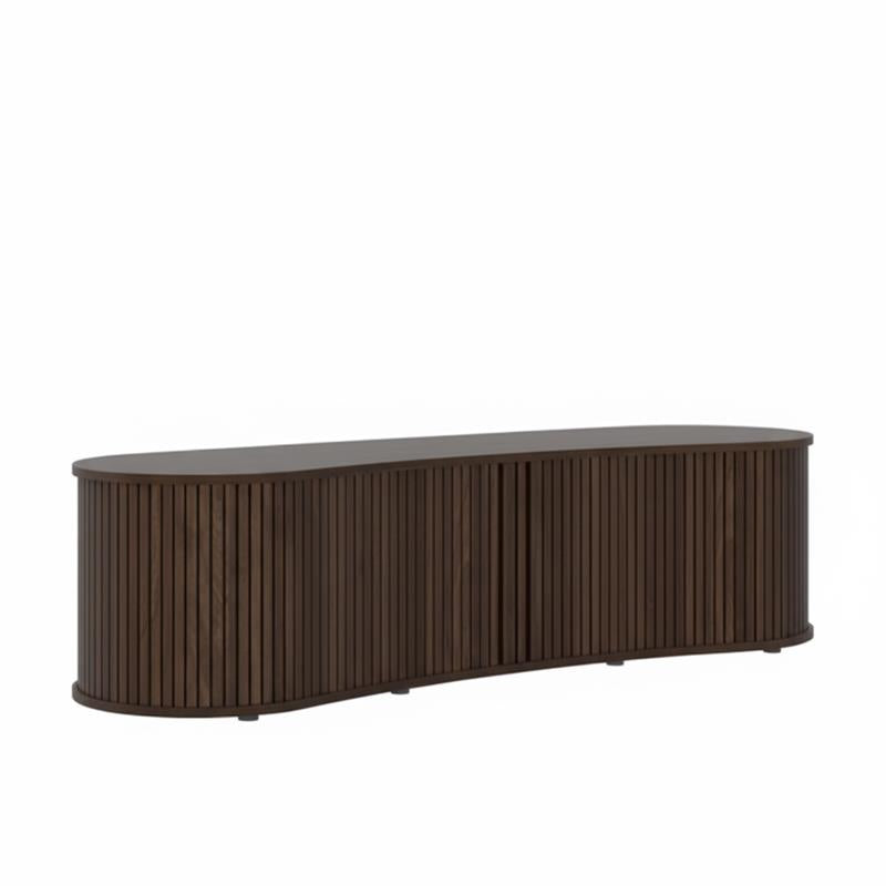Galano Curved TV Stand with Sliding Doors, 59.1" W x 17.7" D x 14.9" H