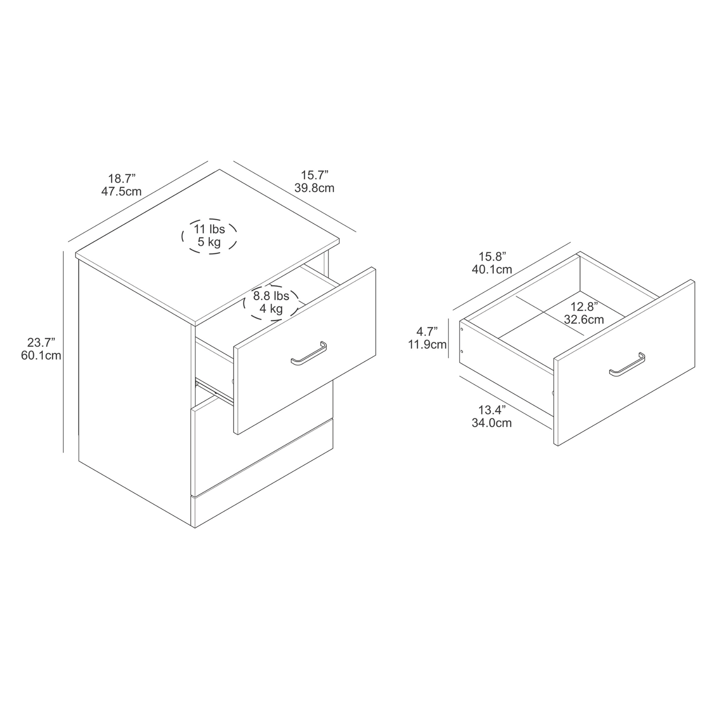 Galano 2-Drawer Nightstands with Storage 18.7" W × 15.7" D × 23.7" H