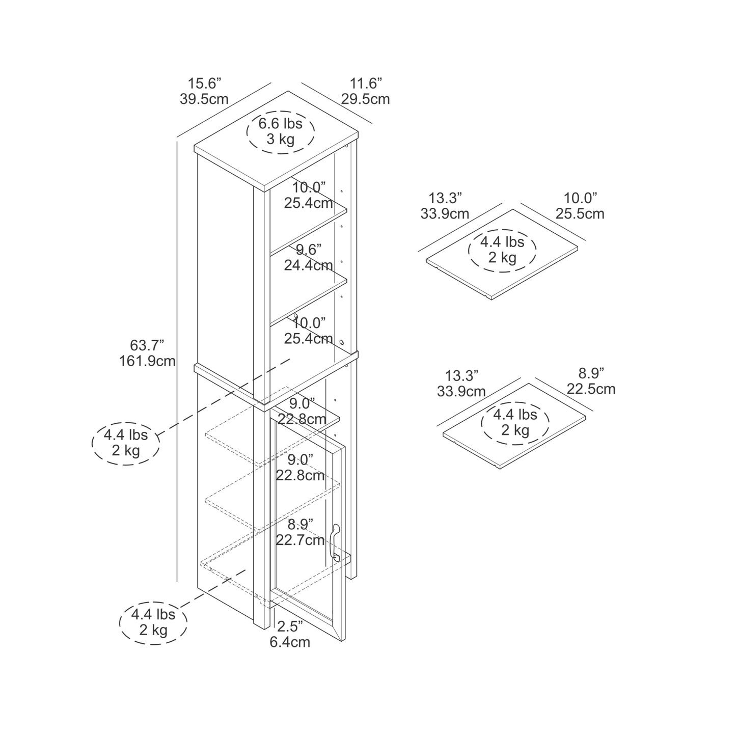 Galano Tall Bathroom Cabinet with Open Shelves in Ivory Knotty Oak 15.6" W × 11.6" D × 63.7" H
