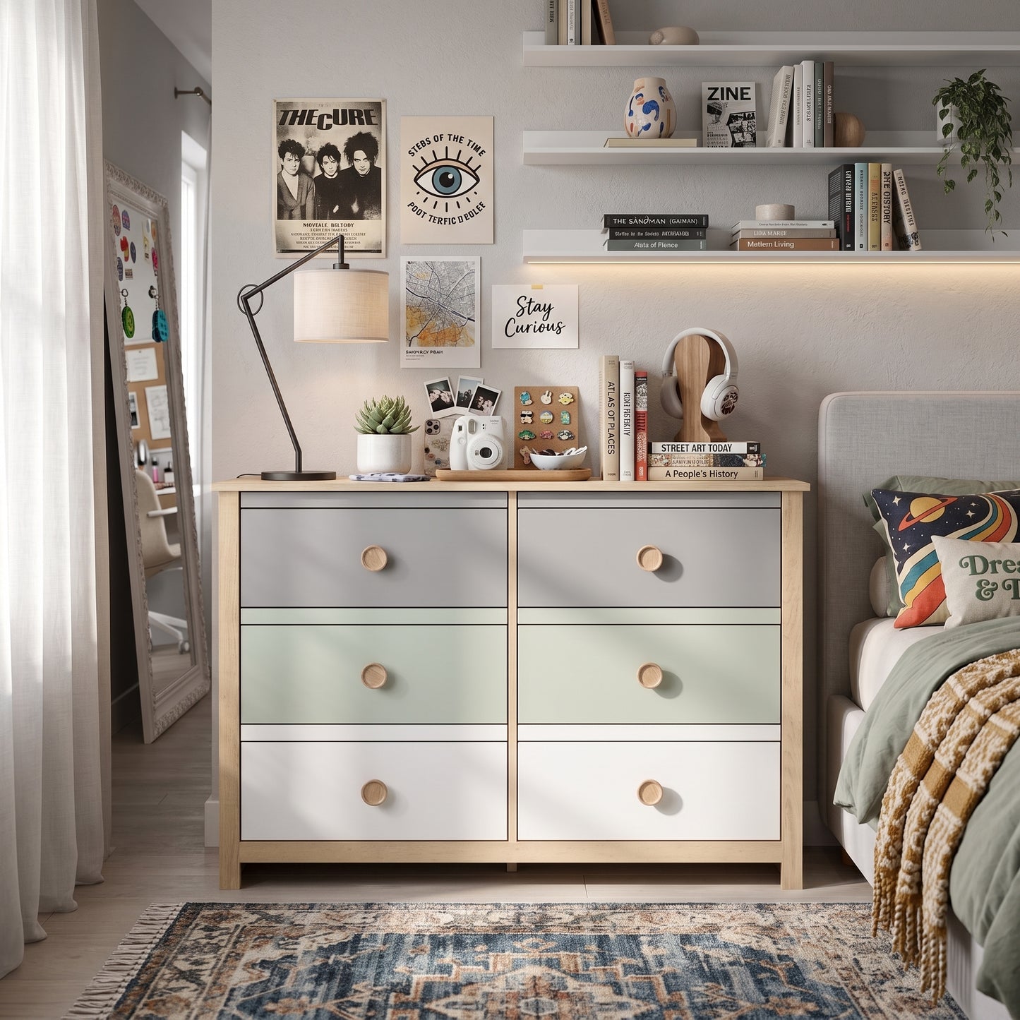Galano Kids & Teen Chest Dresser Storage with Interlocking Drawer System, Gray, Sage Green & White Multi-Tone Fronts