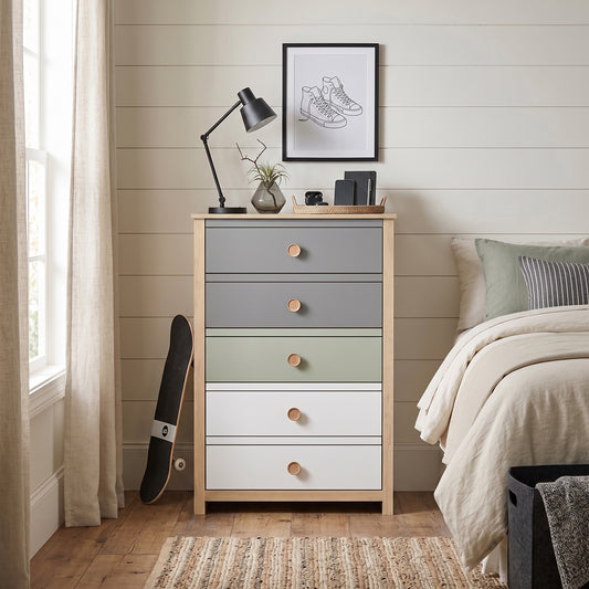 Galano Kids & Teen Chest Dresser Storage with Interlocking Drawer System, Gray, Sage Green & White Multi-Tone Fronts