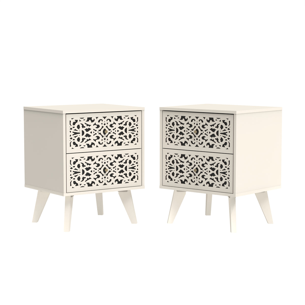 GALANO 2-Drawer Nightstand Set of 2 with Decorative Cutout Fronts