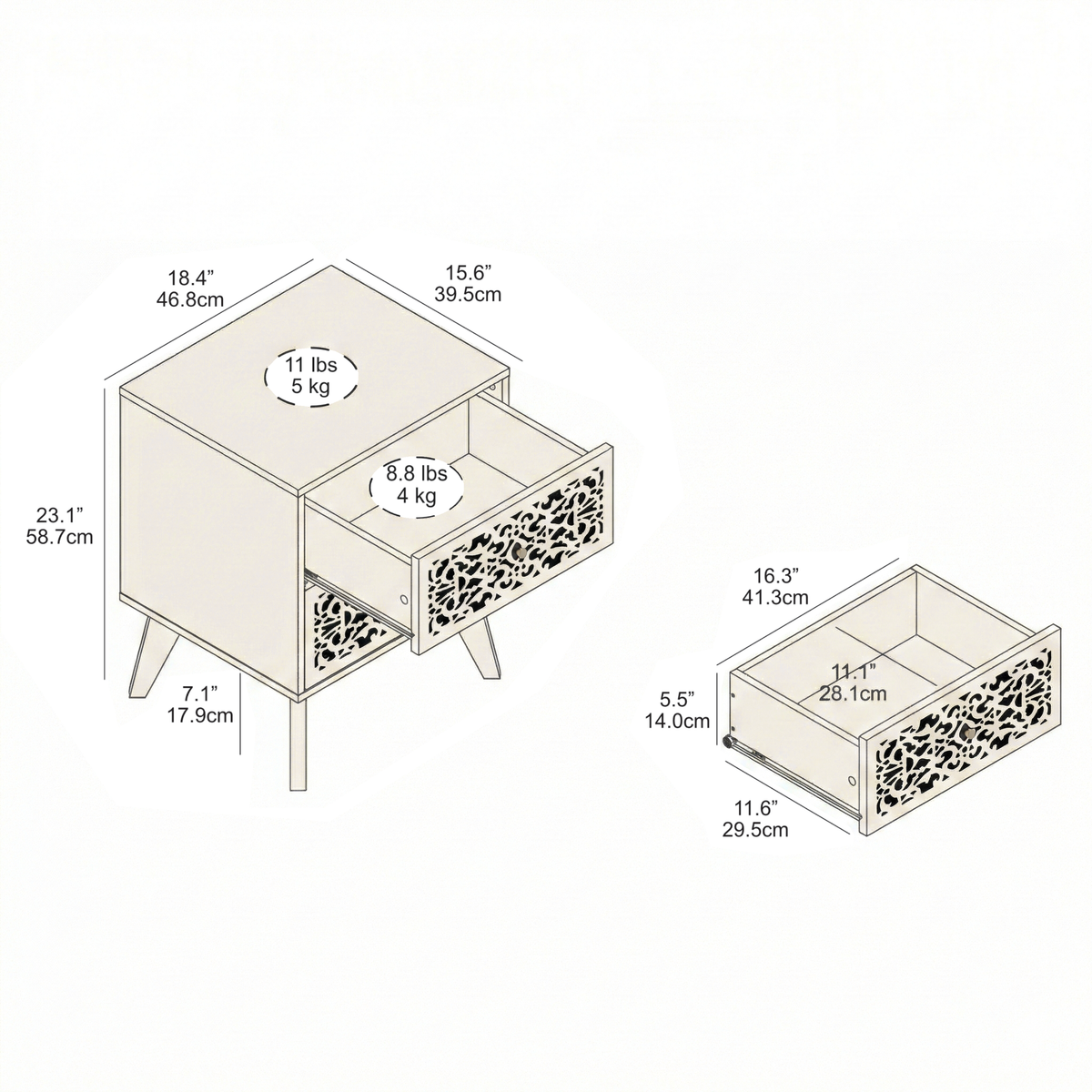 GALANO 2-Drawer Nightstand Set of 2 with Decorative Cutout Fronts